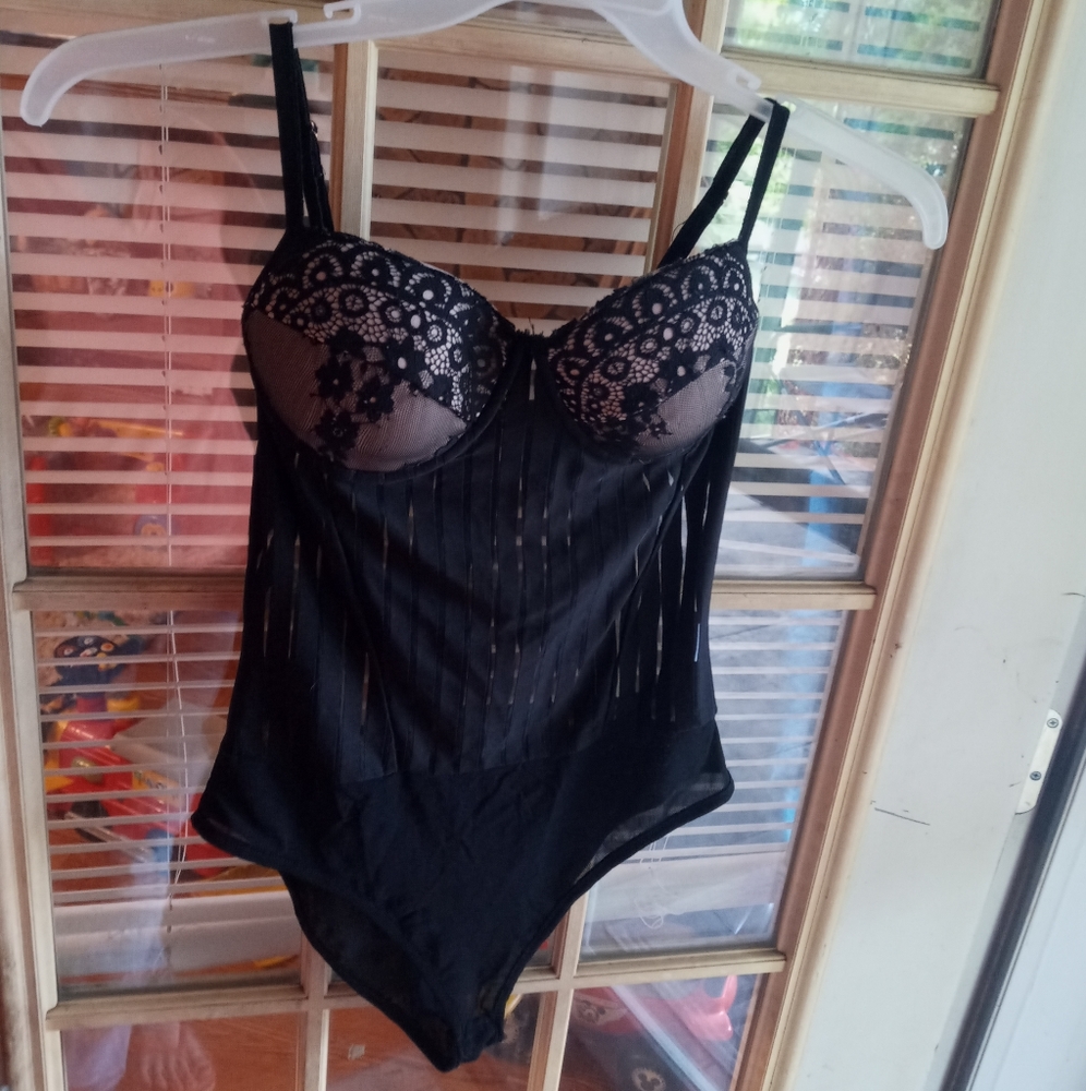 Fashion Nova Sheer Black, Lacey Bodysuit.